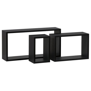 Nástenná polička, sada 3 ks, MDF, čierna, P-009 BK
