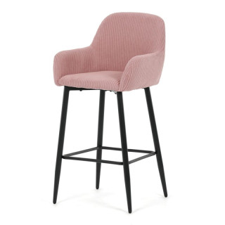 Barová stolička, ružová látka, nohy čierne, AUB-V4009 PINK6