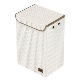 Kôš na bielizeň, polyester, papier, veko na suchý zips, farba biela