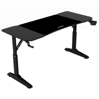 Pevný herný stôl 140x60cm, nastaviteľná výška, melamín, carbon, LT-H1114 BK