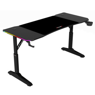 Pevný herný stôl 140x60cm, RGB LED, nastaviteľná výška, melamín, carbon, LT-H1214 BK