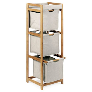 Regál, 34cm, masív, bambus, látka, sivá, DR-012-3