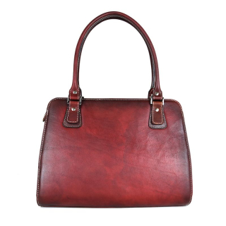 Módna kožená kabelka 8614 ručne tamponovaná a tieňovaná v bordovej farbe