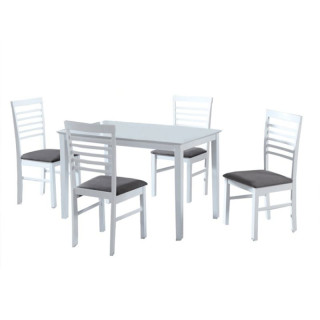 Jedálenský set 1+4, 110x70cm, MDF, biely, látka sivá, BRISBO