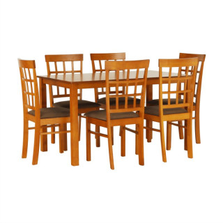 Jedálenský set 1+6, 135x80cm, MDF, čerešňa, látka béžová, GRID NEW
