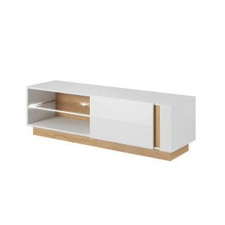 RTV stolík, 138cm, biely, dub grandson, biely lesk, CITY