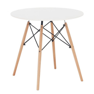 Jedálenský stôl, okrúhly 60cm, MDF, biely, buk, GAMIN NEW 60