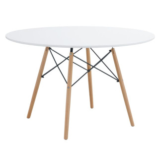 Jedálenský stôl, okrúhly 120cm, MDF, biely, buk, DEMIN NEW