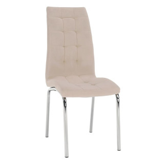 Jedálenská stolička, béžová Dulux Velvet látka, nohy chróm, GERDA NEW