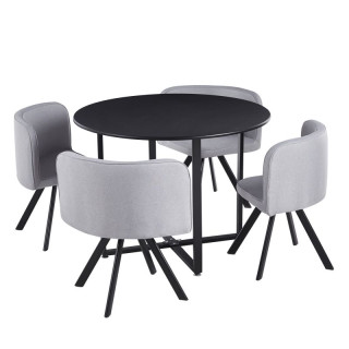 Jedálenský set 1+4, 100x100cm, MDF, čierny, látka svetlosivá, BEVAN NEW