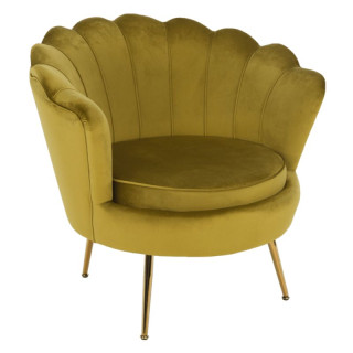 Kreslo, Art-deco, nohy gold chróm, horčicová látka, NOBLIN