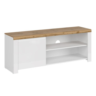 TV stolík, 156cm, biely lesk, dub wotan, VILGO 1D