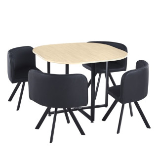 Jedálenský set 1+4, 100x100cm, MDF, dub, ekokoža čierna, BEVIS NEW