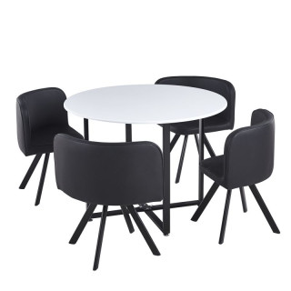 Jedálenský set 1+4, 100x100cm, MDF, biely, ekokoža čierna, BEVAN NEW