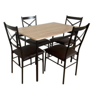 Jedálenský set 1+4, 110x70cm, MDF, dub sonoma, ekokoža hnedá, NAREN
