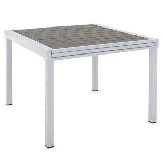 Záhradný, rozkladací stôl, 100x100cm, biela oceľ, polywood sivý, DORIO