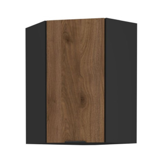 Horná skrinka rohová, 60cm, orech okapi, čierna, MENZO 60x60 GN-90 1F