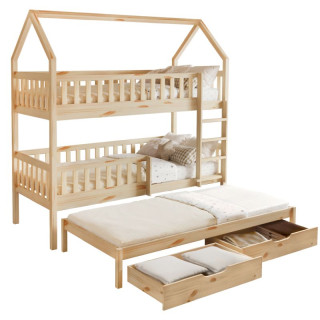 Montessori poschodová posteľ, 90x200, s prístelkou, prírodná, VENITA TYP 1