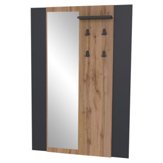 Vešiakový panel so zrkadlom, 96cm, dub wotan, čierny, AMONI