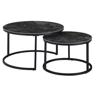 Konferenčné stolíky, set 2 ks, 80x80cm, čierny mramor, čierna oceľ, LASTRO