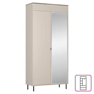 Skriňa, 90cm, kombinovaná, kašmír, dub castello, zrkadlo, EYCO 2D