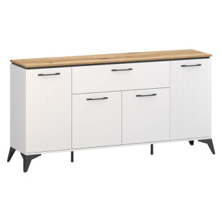 Komoda, 175cm, biela, dub evoke, kombinovaná, VELIS 4D1S