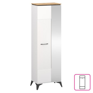 Skriňa, 63cm, vešiaková so zrkadlom, biela, dub evoke, VELIS 1D