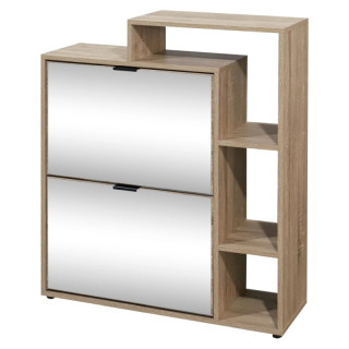 Výklopný dvojradový botník, 80cm, so zrkadlom, dub sonoma, KENTIN TYP 1