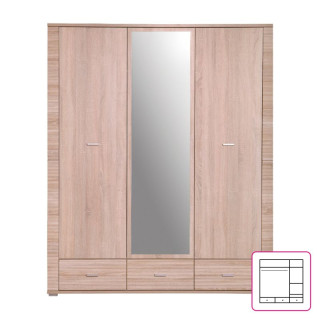 Skriňa, 134cm, kombinovaná, dub sonoma, zrkadlo, GRAND typ 2