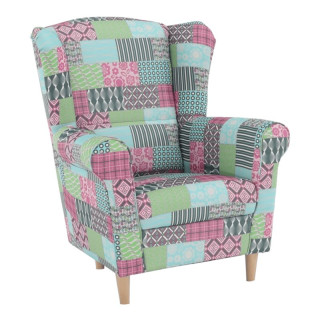 Kreslo, ušiak, patchwork M1 látka, CHARLOT