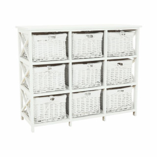 Komoda, 94cm, 9 košíkov, drevo, prútie, biela, RAFAELLO