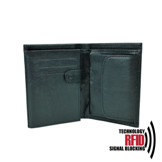 Kožená RFID peňaženka vybavená blokáciou RFID / NFC, čierna farba č.8560