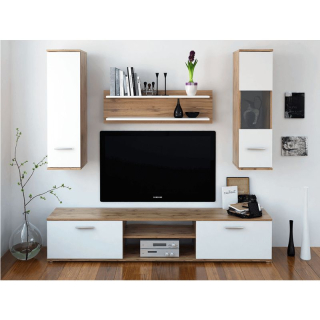 Obývacia stena, 188cm, dub wotan, biela, WAW NEW