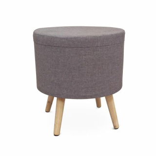 Taburet, 42cm, úložný priestor, sivá látka, drevo, SAMIR