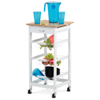 Regál na kolieskach, 37cm, MDF, biely, DR-043