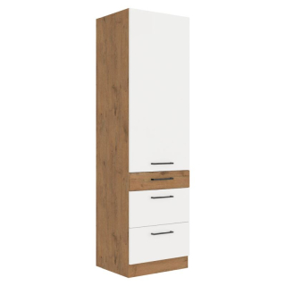 Vysoká skrinka, 60cm, biely lesk, dub lancelot, VEGA 60 DKS-210 3S 1F