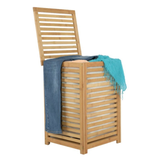 Kôš na bielizeň, 40cm, bambus prírodný, béžová látka, BASKET