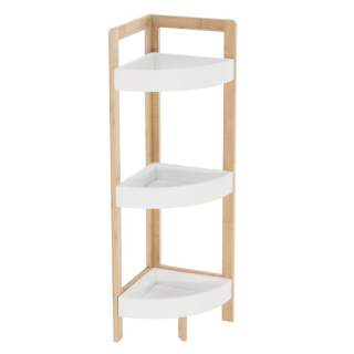 Rohový regál, 23cm, bambus, prírodný, biely, FONG