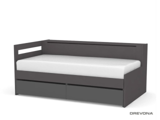 Drevona, posteľ REA CROBAT, s úložným priestorom a perinákom, graphite