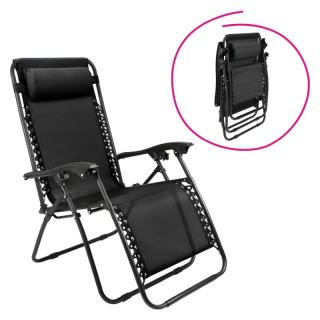 Záhradné, polohovacie kreslo, látka čierna, kov čierny, GERALD NEW