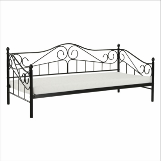 Kovová posteľ, 90x200, s roštom, čierna, DAINA