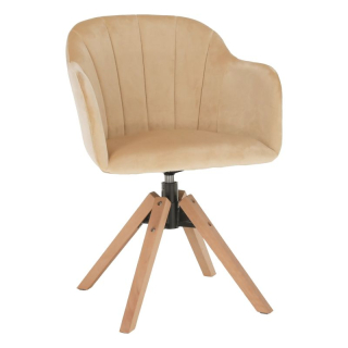 Otočné kreslo, buk drevo, béžová látka, DALIO