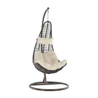 Závesné kreslo, kov hnedý, látka krémová, KALEA 2 NEW