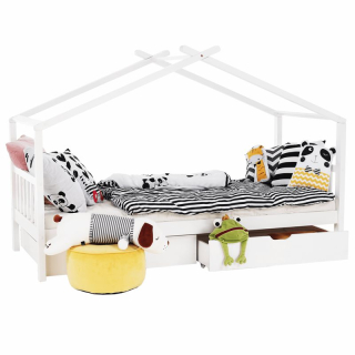 Posteľ, 90x200cm, s 2 kontajnermi, biela, ELISIA