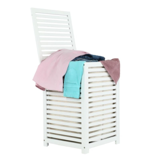 Kôš na bielizeň, 40cm, bambus biely, béžová látka, BASKET