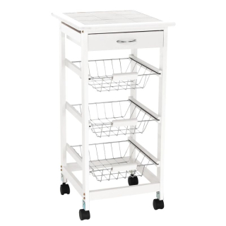 Servírovací vozík, 37cm, biely, KORUS