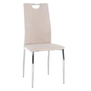 Jedálenská stolička, béžová Dulux Velvet látka, nohy chróm, OLIVA NEW