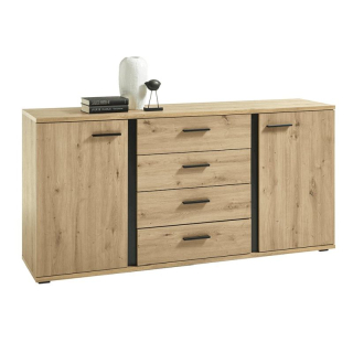 Komoda, 170cm, kombinovaná, dub artisan, čierna, KANODE