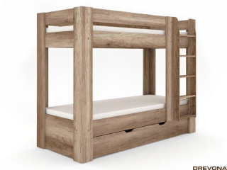 Drevona, Posteľ, REA PIKACHU, poschodová, pravá, dub canyon