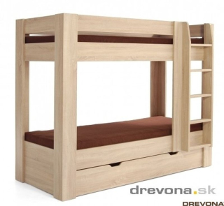 Drevona, Posteľ, REA PIKACHU, poschodová, pravá, dub bardolino